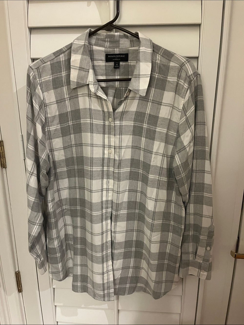 Banana Republic WOMENS Lt Flannel Plaid Lightweight Button-Down Shirt XLP